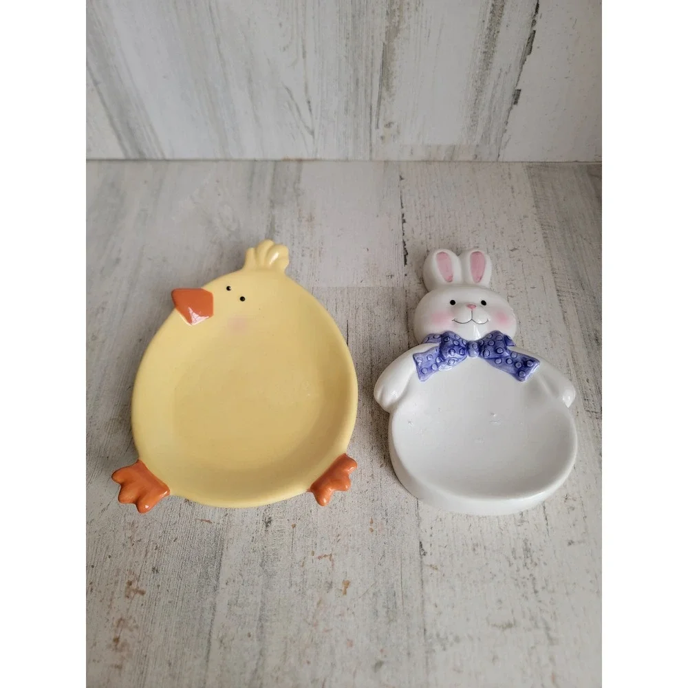 Easter soap dish rabbit chick ceramic unique Easter‎ spring bathroom decor set
